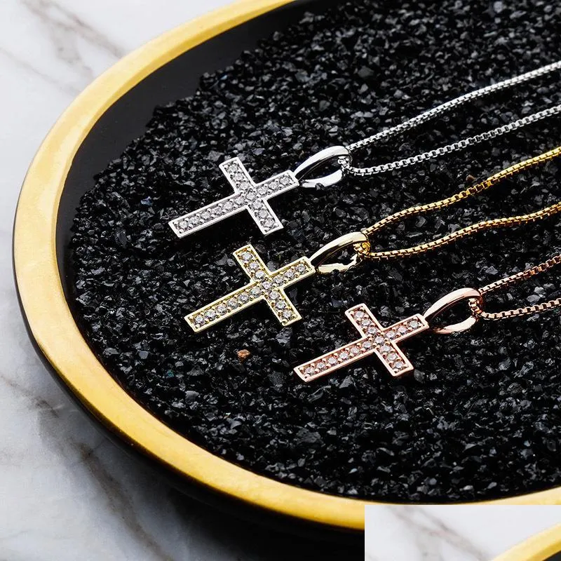 925 sterling silver cross necklaces fashion gold silver color men women bling zircon iced out hip hop necklaces jewelry 3481 q2