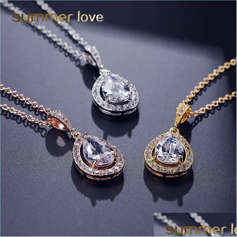 teardrop 3a cubic zirconia pendant necklace jewelry for women elegant cz micro pave 925 silver bride bridesmaid wedding jewerly