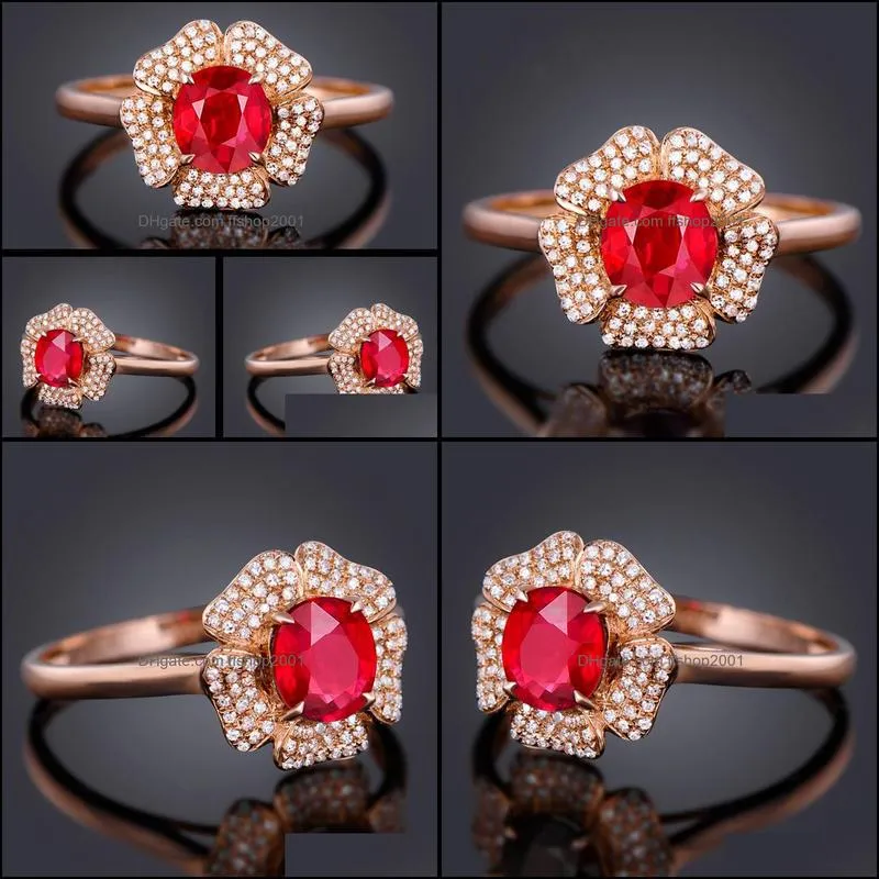 rose gold ruby ring for women blooming flower ring valentines day gift jewelry wholesale crystals rings