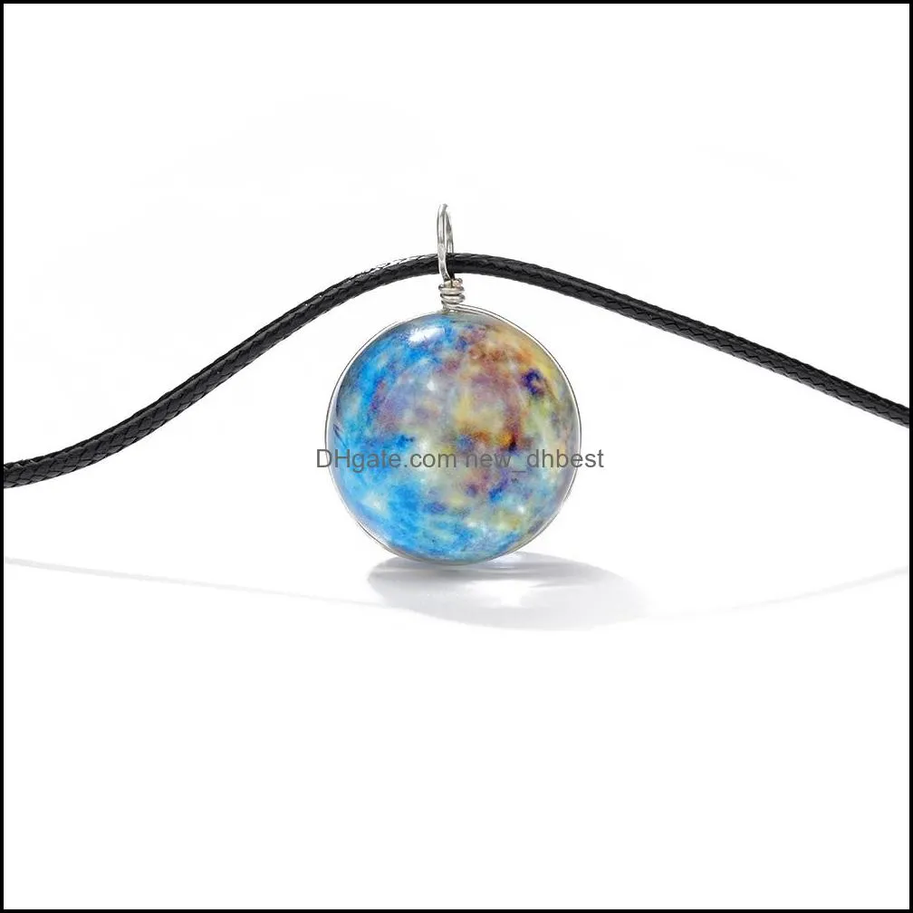  handmade luminous glass ball couple necklace for womem men galaxy pattern cosmic fantasy glass globe leather chain pendants