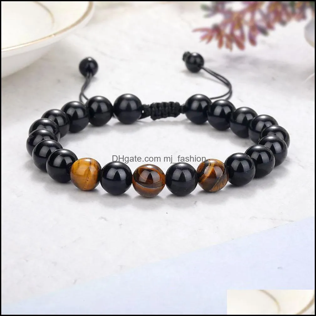 beads bracelet adjustable braided strands rope black lava stone tiger eye natural yoga bracelets for men women friend gift charm