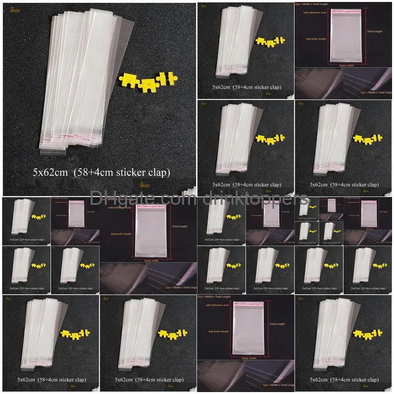  gift bags 200xsize 5x62cm 584cm clap clear opp self adhesive packaging bags for umbrella tube poles pencil oil pens rod