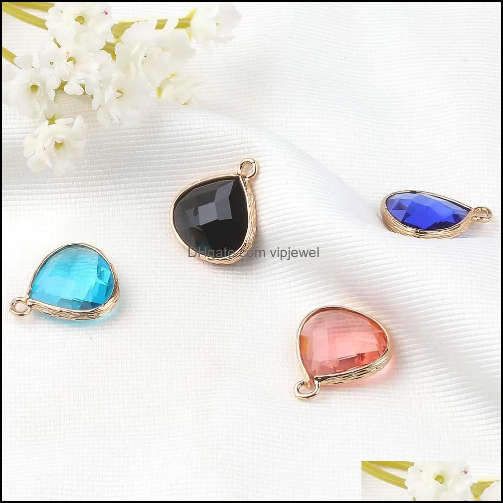 gold plating copper edge waterdrop charm pendant for necklace bracelet six color glass diy charm for diy jewelry making