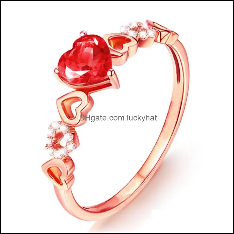 ladies heart rings imitation natural rubellite gemstone rings wedding engagement bridal jewelry