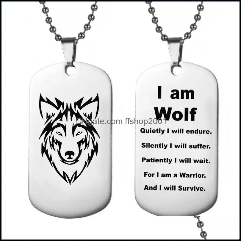 jewelry stainless steel wolf head wolf mens pendant necklace doublesided lettering military dog necklace