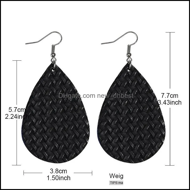 pu leather teardrop statement earrings for women girl double side drop dangle earrings fashion designer jewelry wholesale