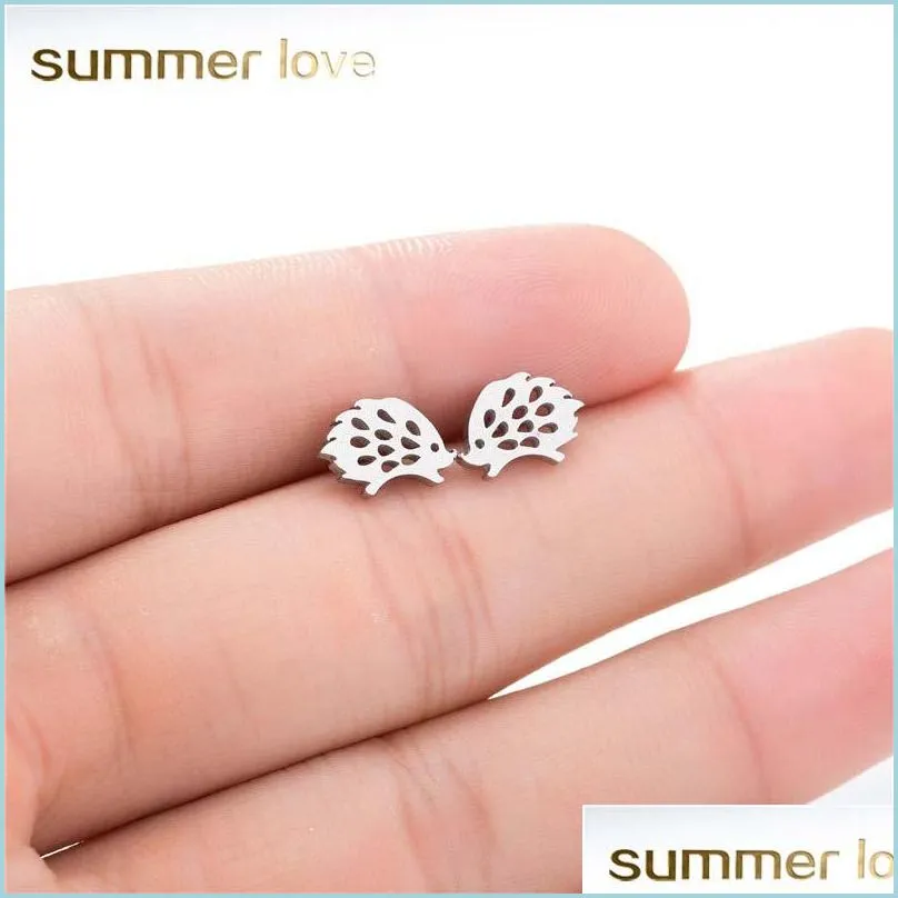lovely hedgehog stud earrings for girls cute fashion animal ear earrings jewelry stainless steel silver earing