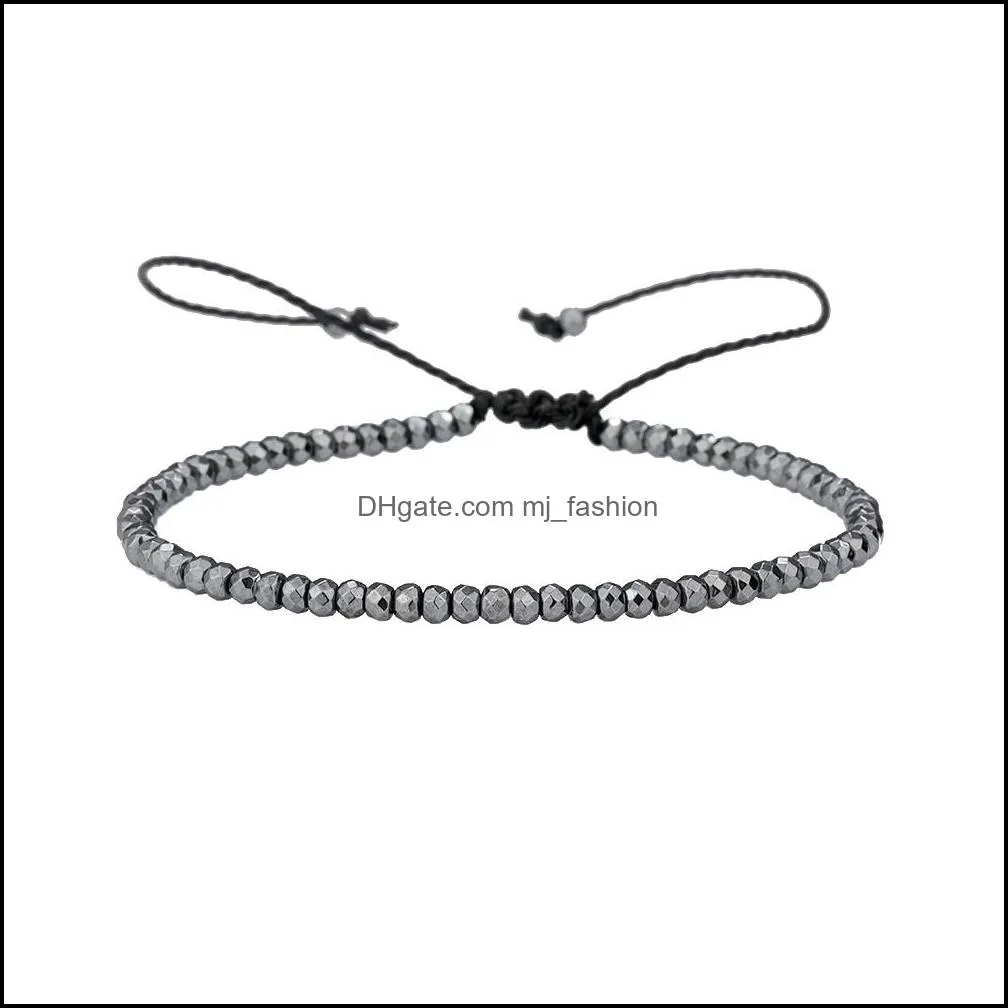 2mm handmade braided rope couple hematite beads charm bracelets for women men silver gold black beaded bracelet jewelry gift