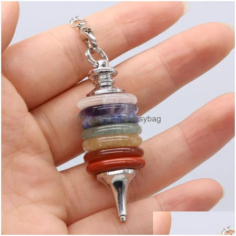 charms natural stone seven chakra spirit pendulum for men women charm jewelry pendant accessory gift 18 5 cmcharms