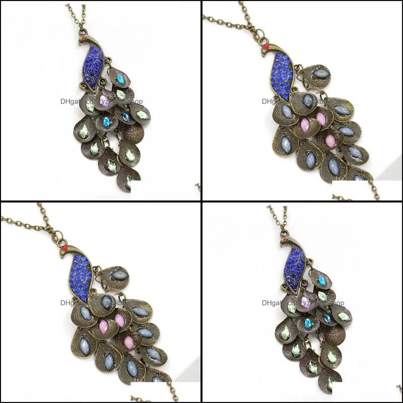 necklaces pendants for women jewelry antiqued prancing peacock multi sequin long necklaces