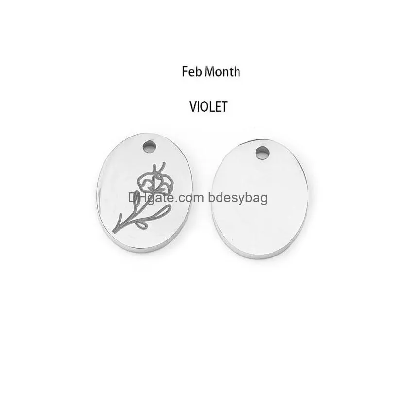 charms 2pcs/lot gold stainless steel birth month flower pendant for diy necklace earrings jewelry making birthday gift women