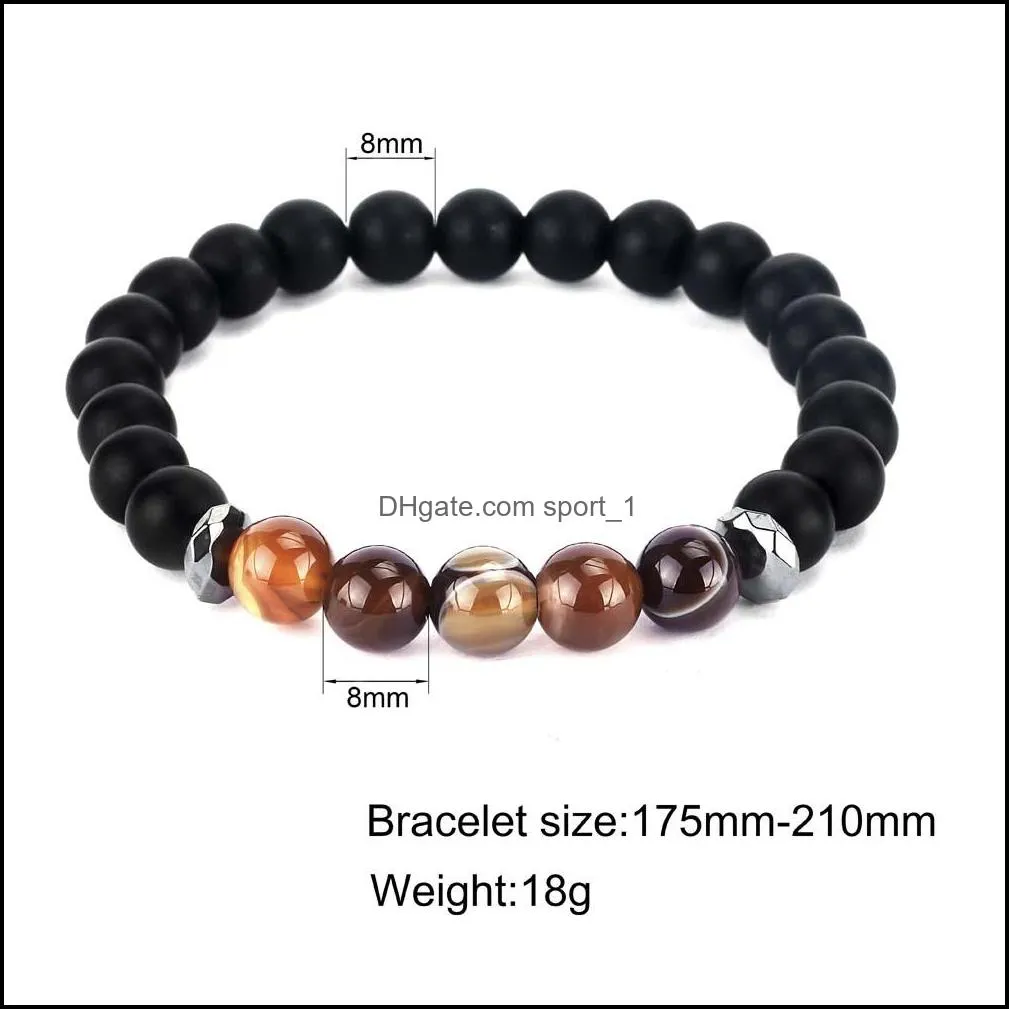 handmade 8mm matte natural stone beaded bracelet set for women men 6mm alloy charm energy yoga black beads bracelet jewelry set