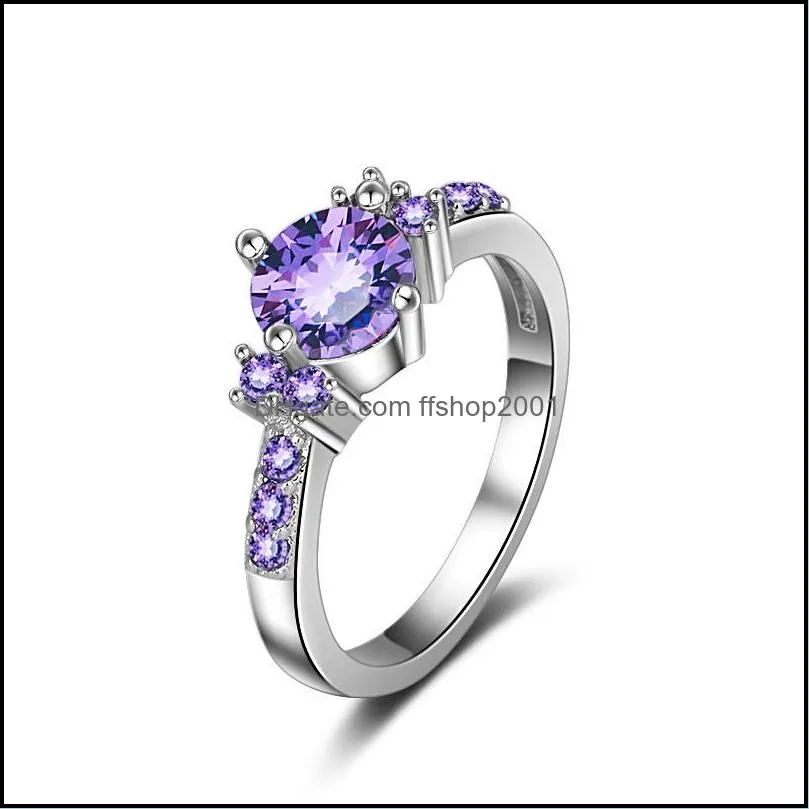 gemstone rings silver birthstone rings for women white purple zircon thin wedding ring