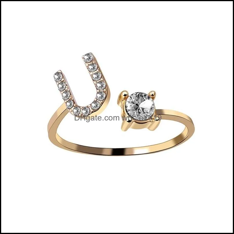 adjustable jewelry az 26 letter rings for women lovers silver color rhinestone name ring female initial fashion diamond gift 458 q2