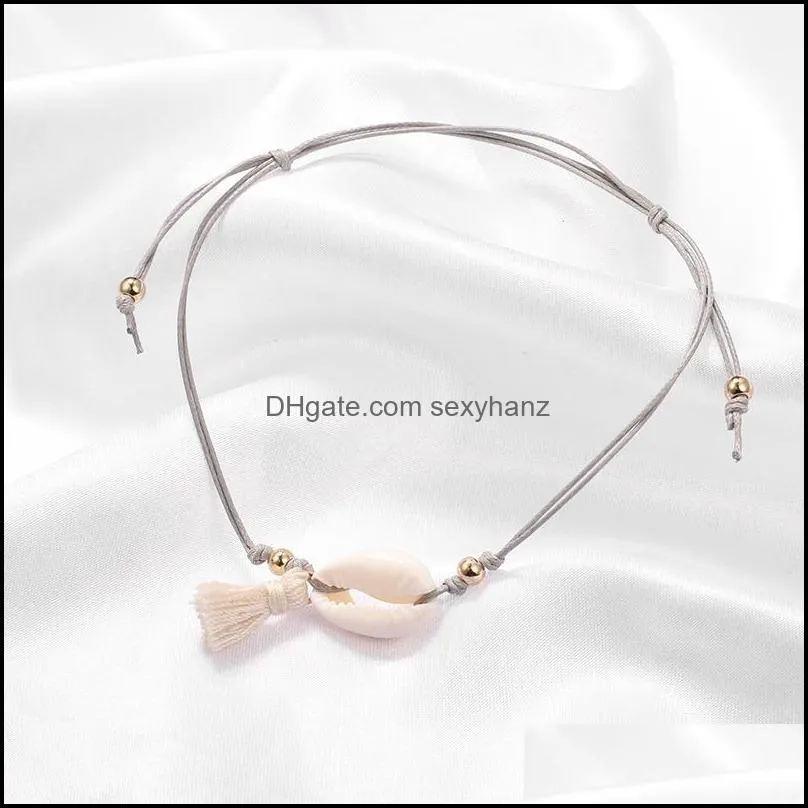 bohemian summer style shell tassel pendant anklet bracelet for women wax string anklet beach jewelry gift