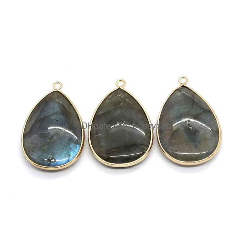 charms natural stone water drop shape pendants labradorite gemstone jewelry diy making earrings necklace flash accessoriescharms