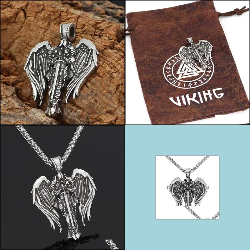 fashion vintage mens jewelry necklace antique silver stainless steel tone vintage angel necklace pendant punk rock