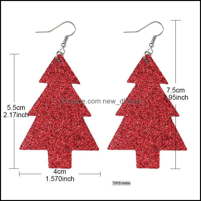 christmas tree water drop pu leather dangle earring for women bohemian teardrop double side drop earring fashion jewelry