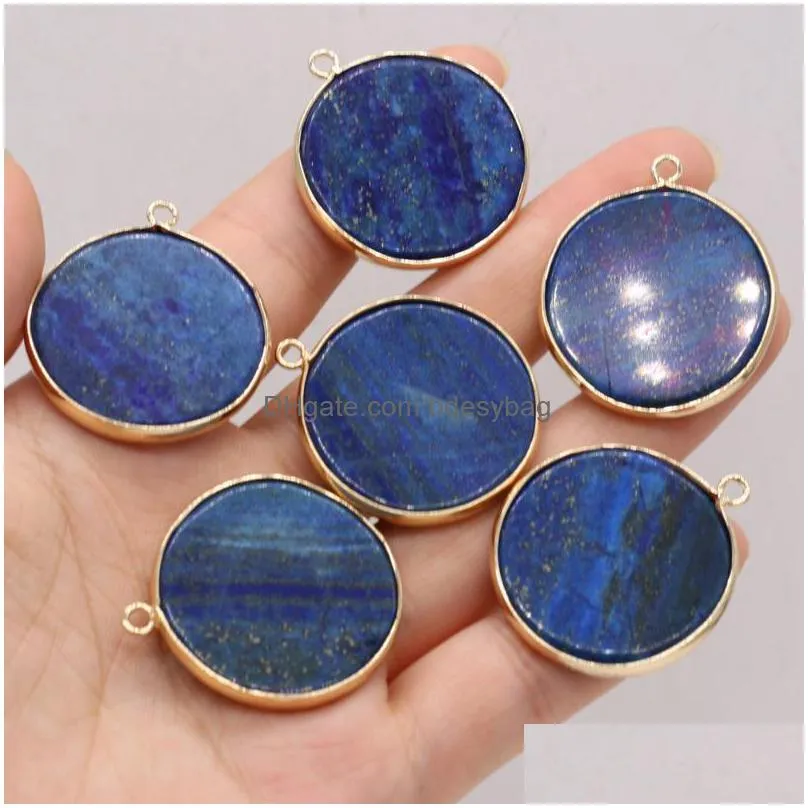 charms natural round stones pendants reiki heal lapis lazuli for jewelry making diy women necklace accessories handmade craftscharms