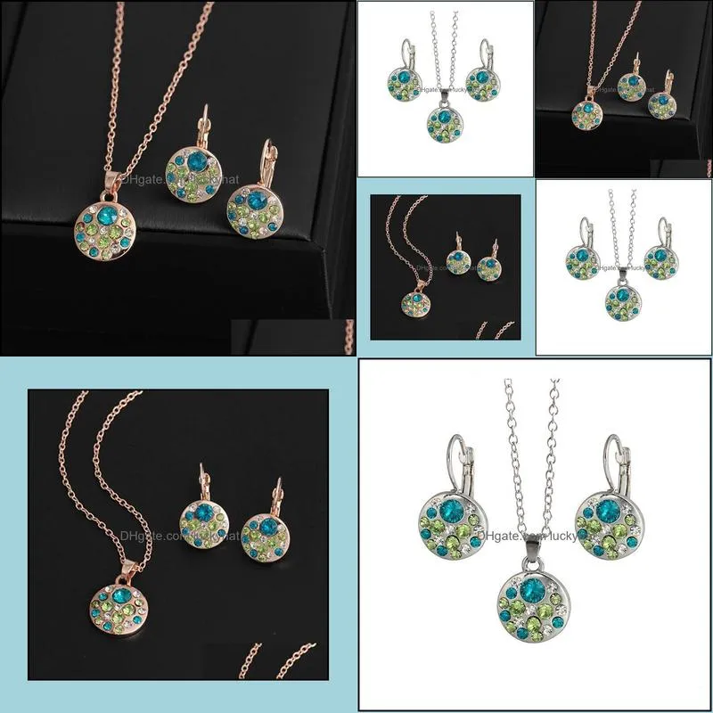 crystal jewelry set round style pendant sets parure bijoux femme engagement wedding party jewelry set