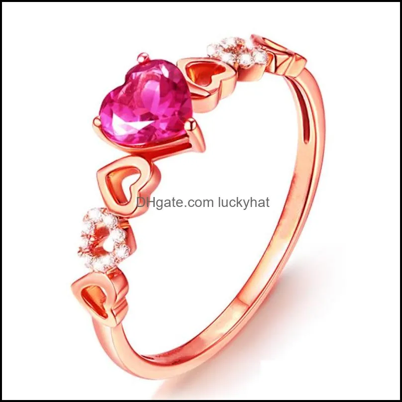 ladies heart rings imitation natural rubellite gemstone rings wedding engagement bridal jewelry