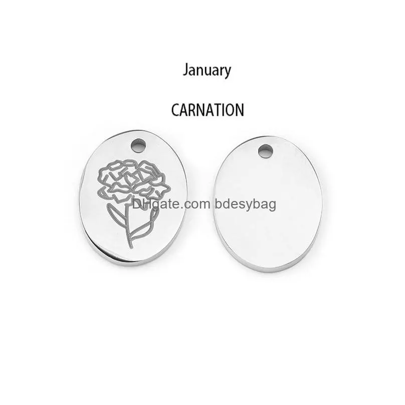 charms 2pcs/lot gold stainless steel birth month flower pendant for diy necklace earrings jewelry making birthday gift women