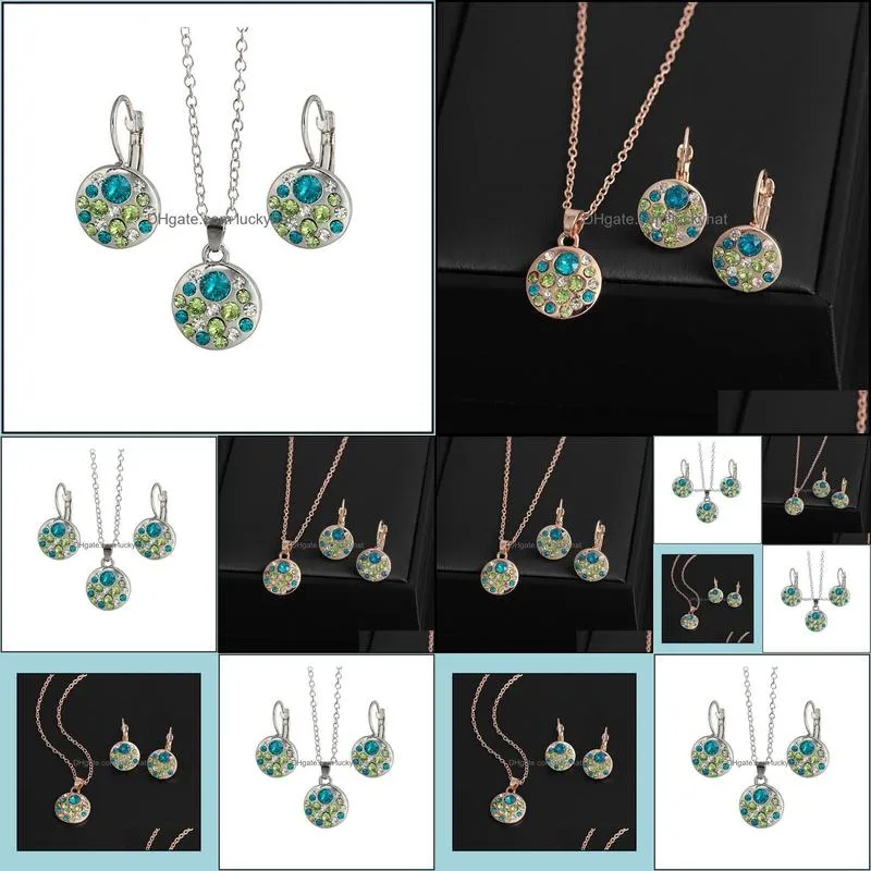 crystal jewelry set round style pendant sets parure bijoux femme engagement wedding party jewelry set