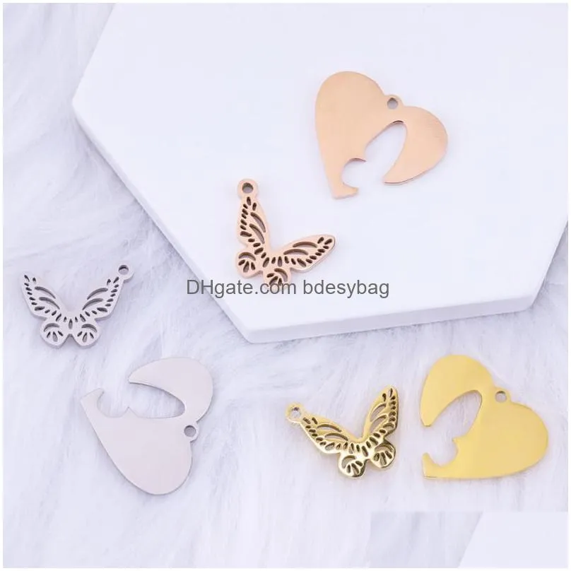 charms stainless steel 25 36 peach heart butterfly combination pendant couple charm for diy jewelry accessoriescharms