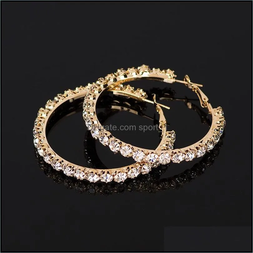 rhinestone crystal round hoop earring for women girls trendy gold silver plating dangle earring fashion jewelry gift