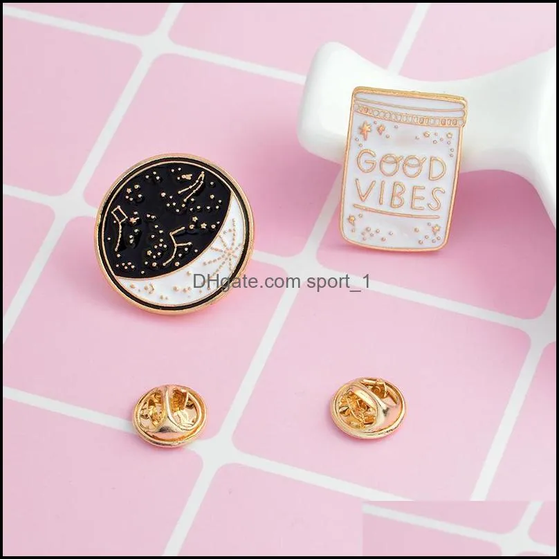 good mood white black color constellation moon brooch essential oil good vibes pins button coat jacket collar pin badge