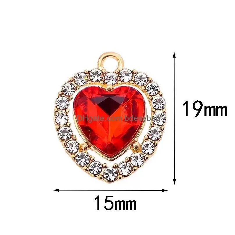 30pcs/lot cute colorful rhinestone heart pendant womens dangle jewelry accessories diy earrings jewelry making supplies