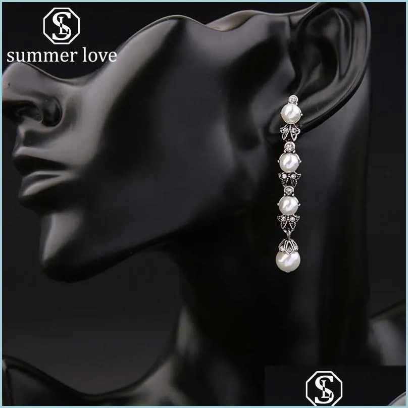 elegant vintage pearl pendant dangle earring for women high fashion silver plating wedding party drop earring jewelry gift