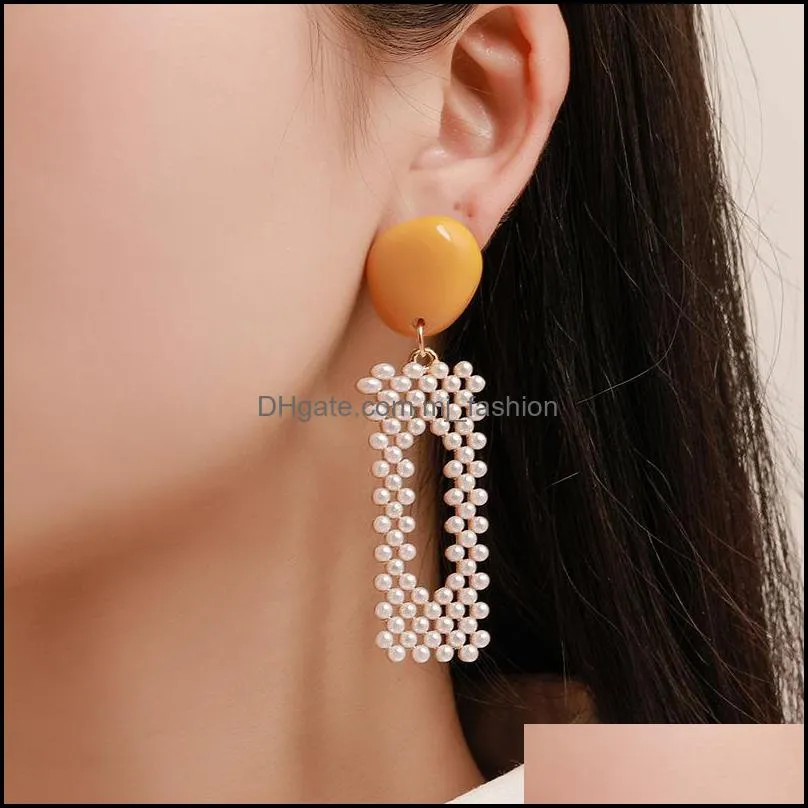 candy colored imitation pearl geometric dangle earrings for women fashion lovely stud earrings jewelry gift