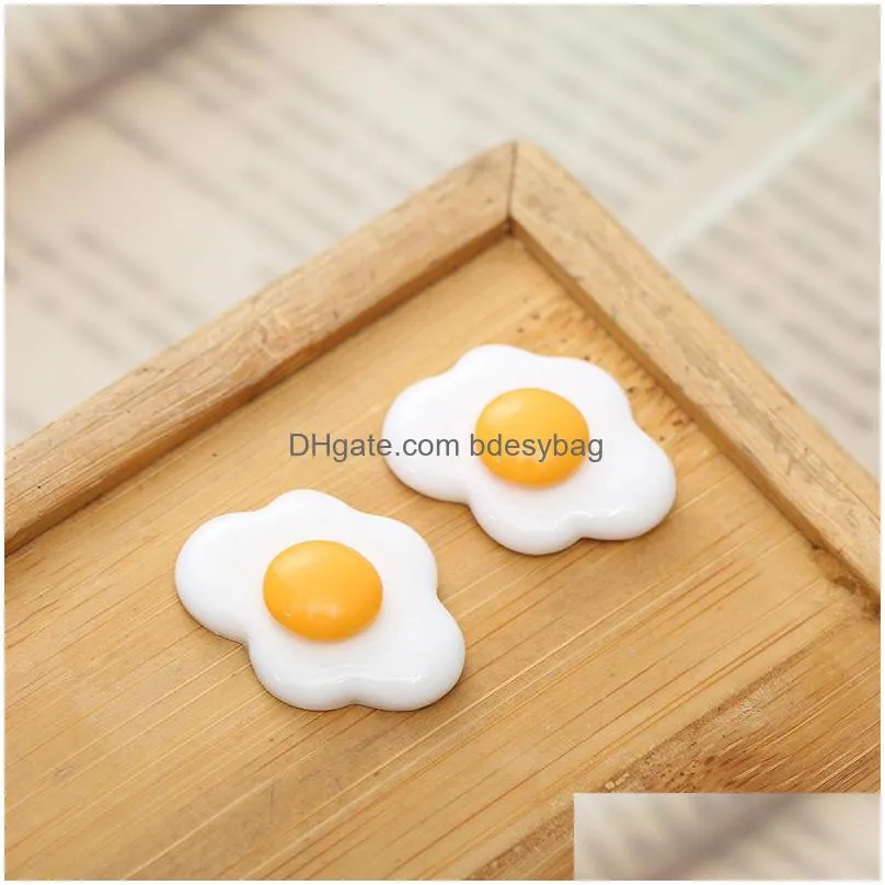 30pcs/lot white egg resin components fried flatback cabochons food diy scrapbooking dollhouse miniature