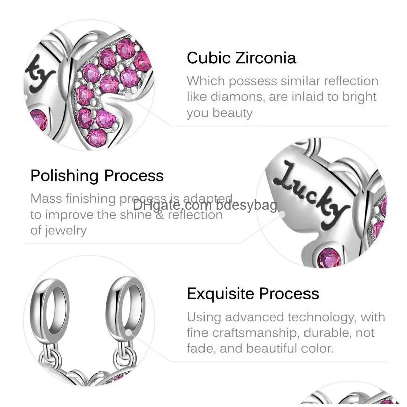 charms pendants butterfly pink zircon silvercolor bead fit charm original european bracelet for jewelry makingcharms