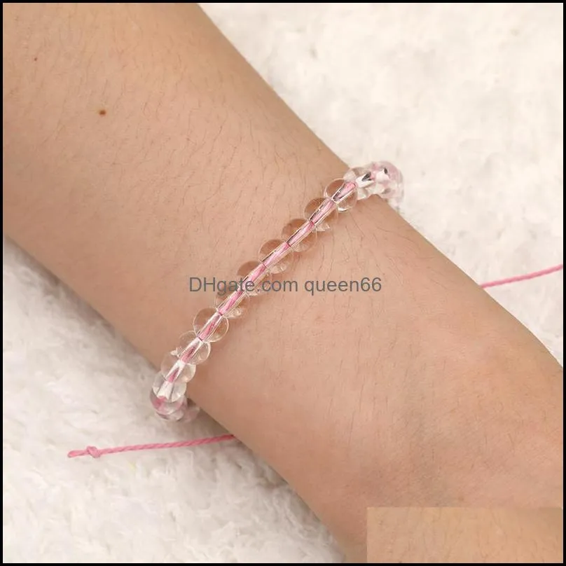 breast cancer awareness bracelet clear glass beads charm bracelet with make a wish card for women men handmade woven rope bracelet