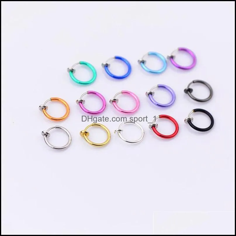 clip on ear fake hoop body nose lip ring stud earrings punk goth piercing 13mm mixed colors no piercing cartilage septum 659 q2