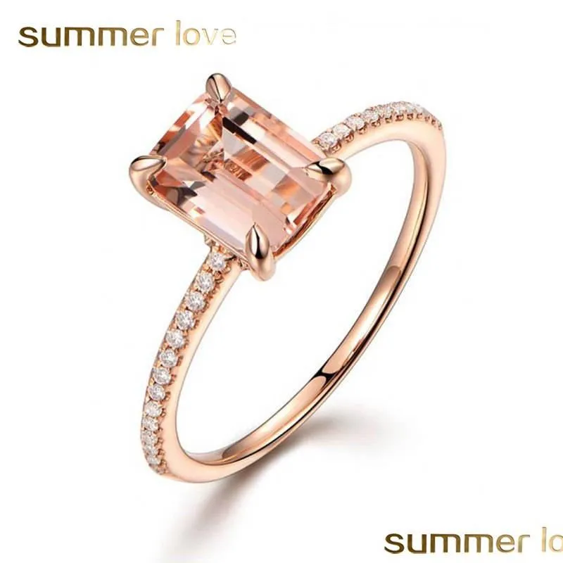 fashion rose gold 2pcs set square zircon wedding ring women creative personality inlaid crystals zircon engagement ring