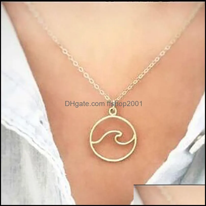 wave necklace for women wholesale nautical jewelry gift ocean silver color jewelry simple beach pendant necklace