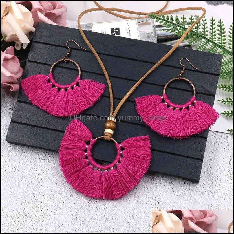 tassel earrings necklace set handmade multicolor bohemian women ethnic circle jewelry set gd503 883 r2