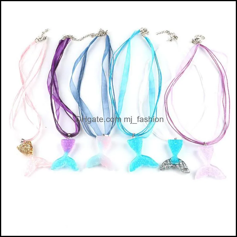  summer beach hand mermaid tail yarn with wax rope pendants necklace for women fashion colorful resin charms necklace jewelry gift