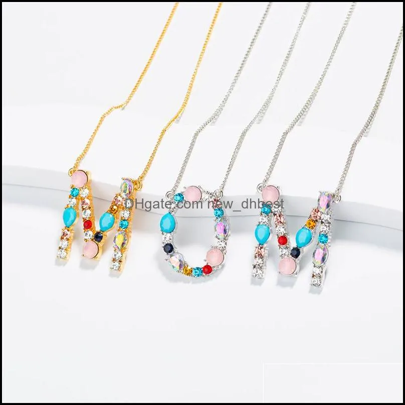 fashion 26 intial letter pendant necklace colorful diamond necklace party jewelry gifts for mothers day valuntines day