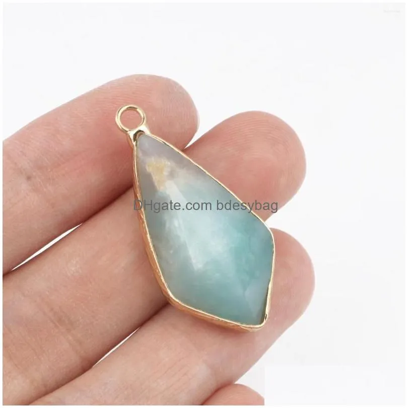 charms amazonite stone pendant natural flat round waterdrop pendants connector charm make jewelry necklace earring accessories finding