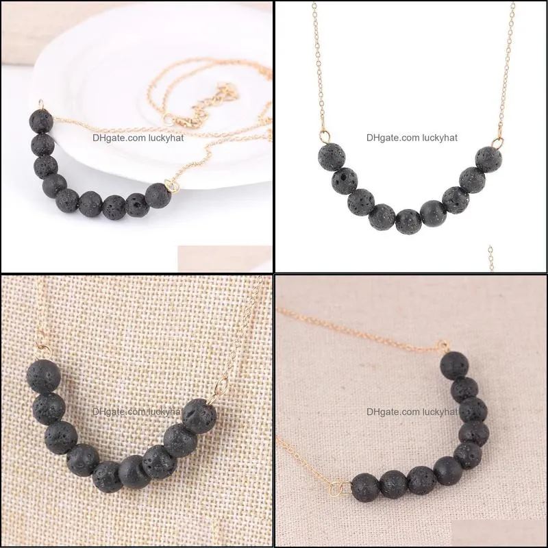 pretty lava diffuser necklace for women minimalist beautifully jewelry black lava stone beads necklaces plated gold chain choker