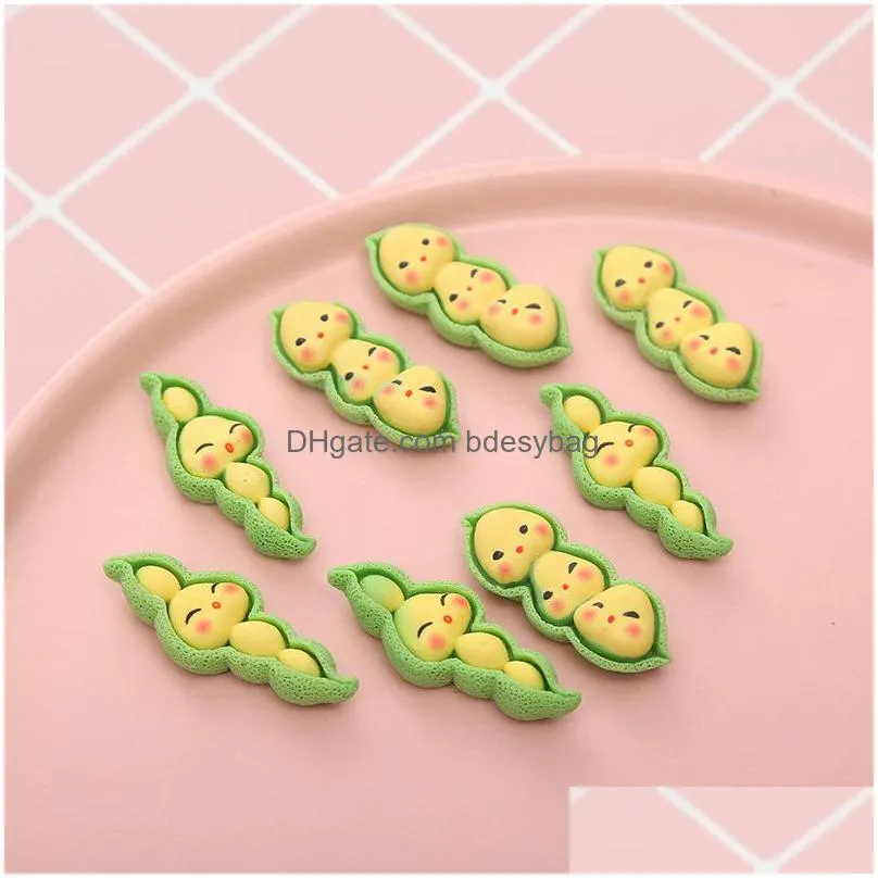 30pcs/lot kawaii cute resin components pea flatback cabochon embellishments for scrapbooking fit phone case decoration diy hair