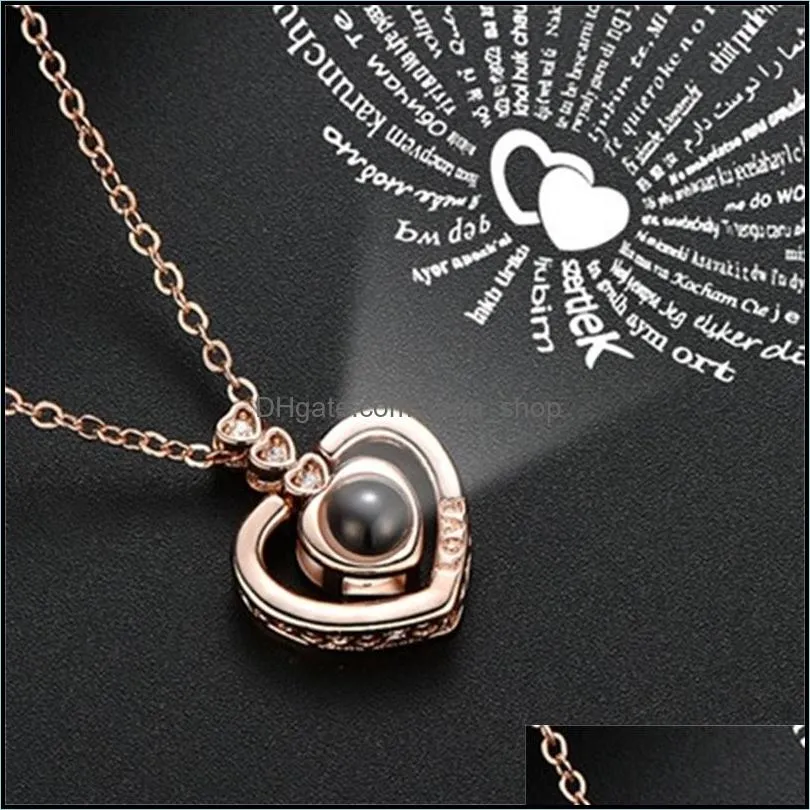 100 languages i love you necklace women copper heart pendant necklaces memory projection neck chains fashion jewelry 829 q2