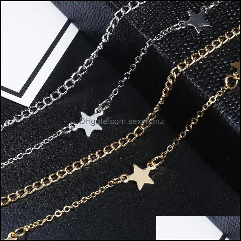  fashion double layer star pendant ankle bracelet for women goldsilver chain ankle summer beach foot jewelry wholesale