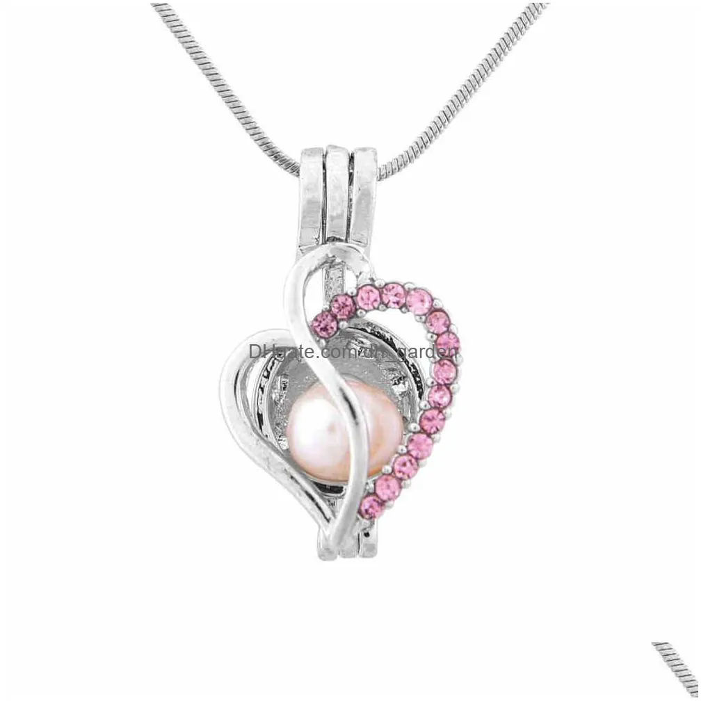 wholesale fashion jewelry silver plated pearl cage love heart with zircon 8 colors locket pendant findings cage  oil diffuser