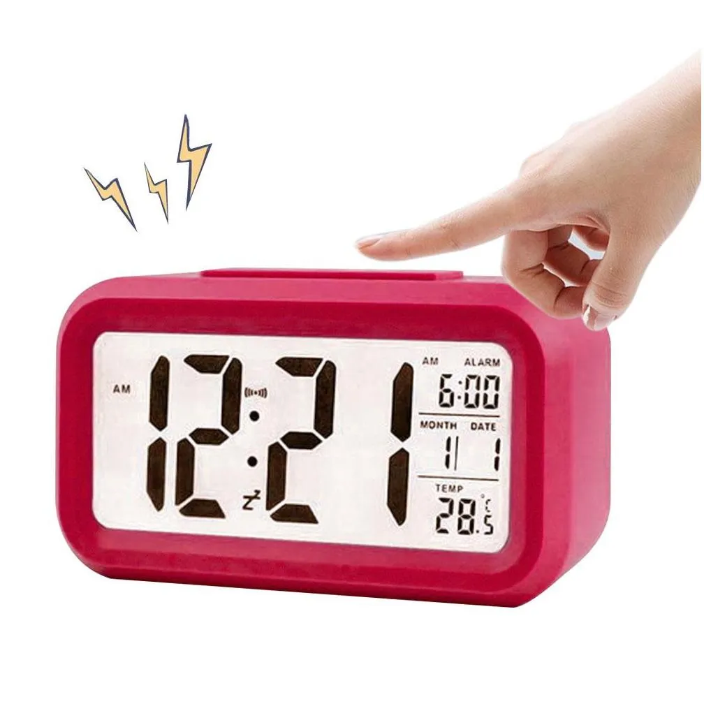 brelong digital month temperature date shows snooze alarm clock night light white black red green blue