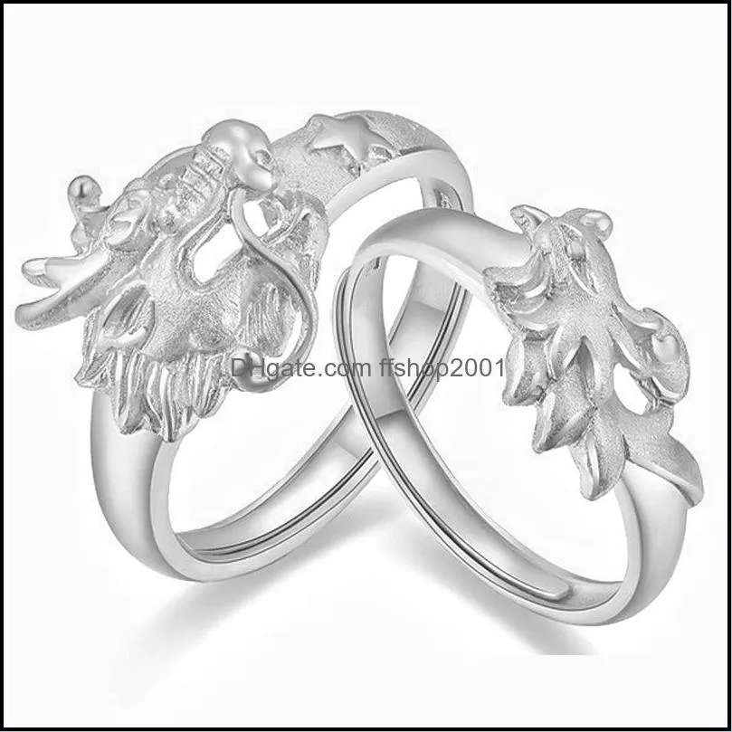 dragon phoenix open ring for men women heroic spirit silver color dragon hyperbole male rings punk style men jewelry